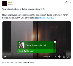 Microsoft Launches Xbox Disc to Digital Feature