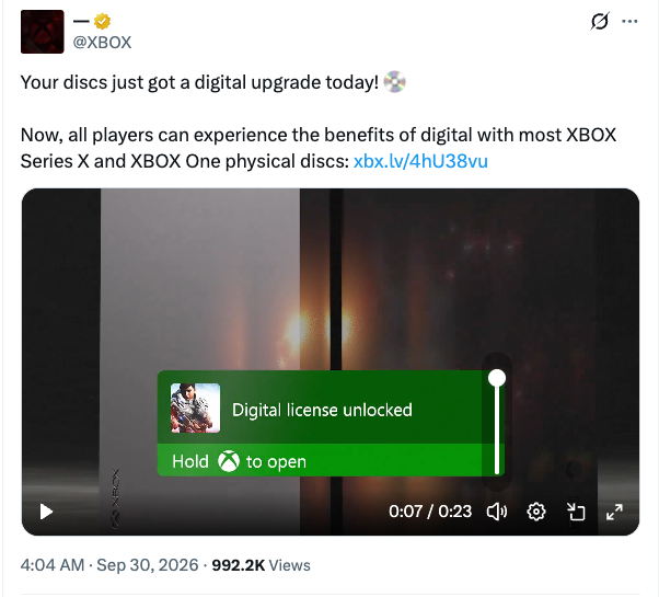 Xbox disc to digital feature conversion process
