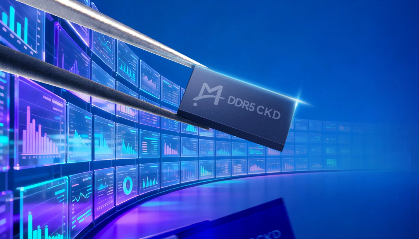 Montage DDR5 CKD chip on circuit board delivering DDR5 9200 MT/s clock driver performance