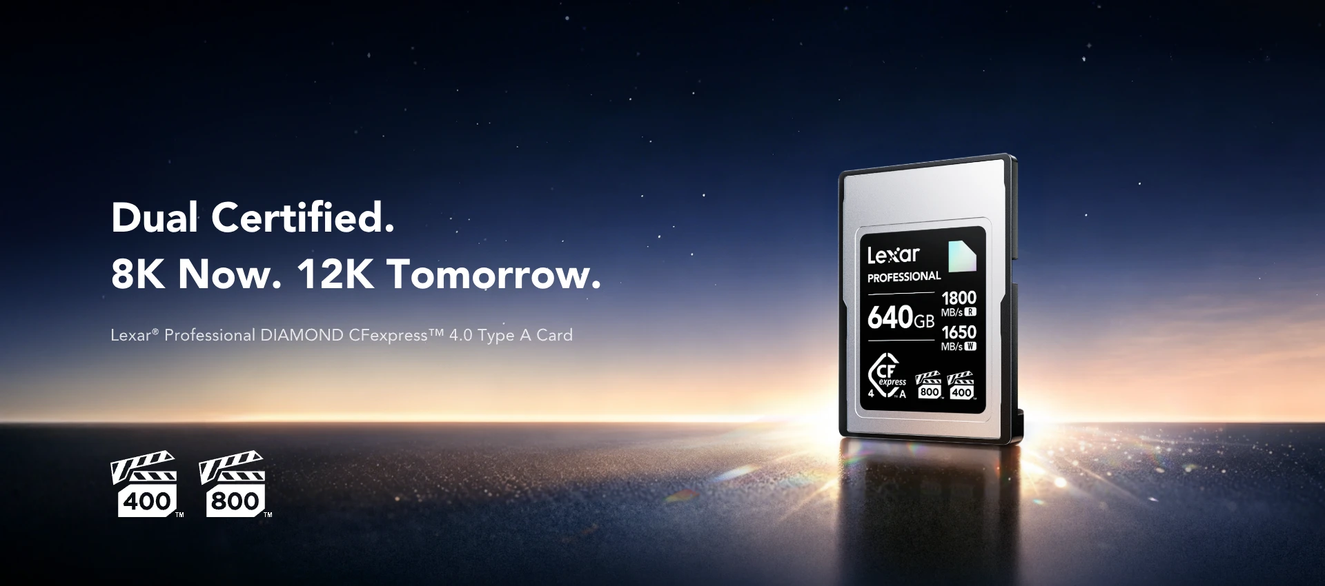 Lexar DIAMOND CFexpress 4.0 memory card on a studio desk