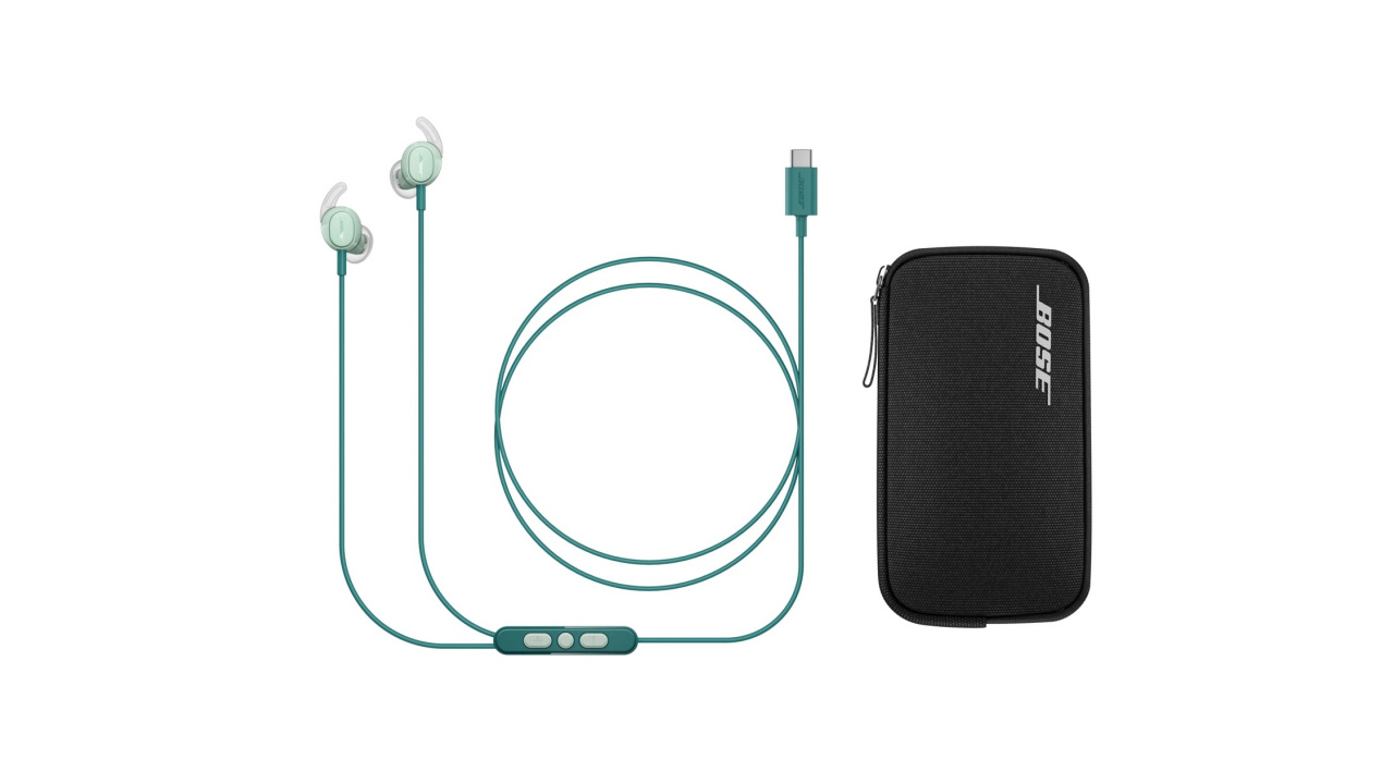 Bose wired noise-canceling earbuds plugged into a smartphone