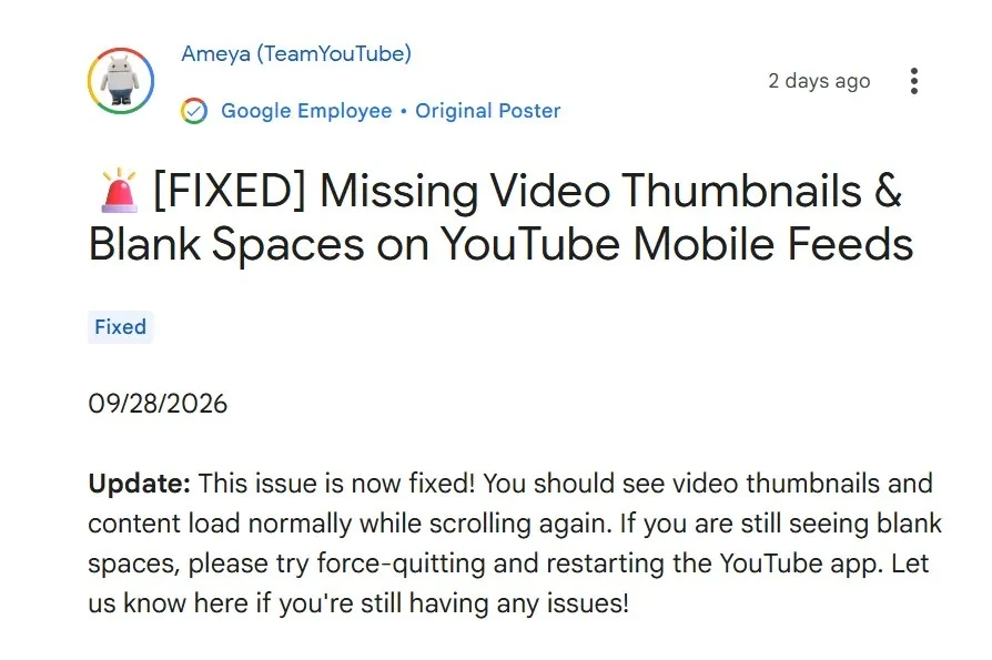 YouTube mobile app fix for home screen loading issues on a smartphone