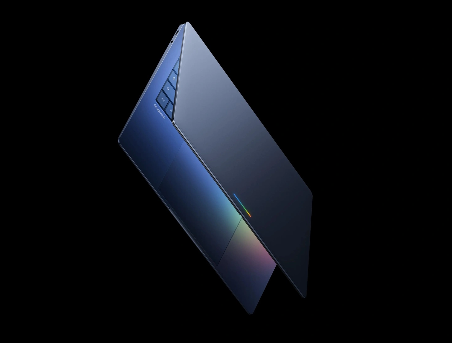 Googlebook laptop displaying bootloader unlock screen and Magisk root logo