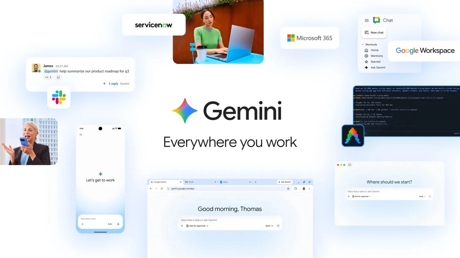 Google Cloud presentation showcasing the new Gemini Agent interface.