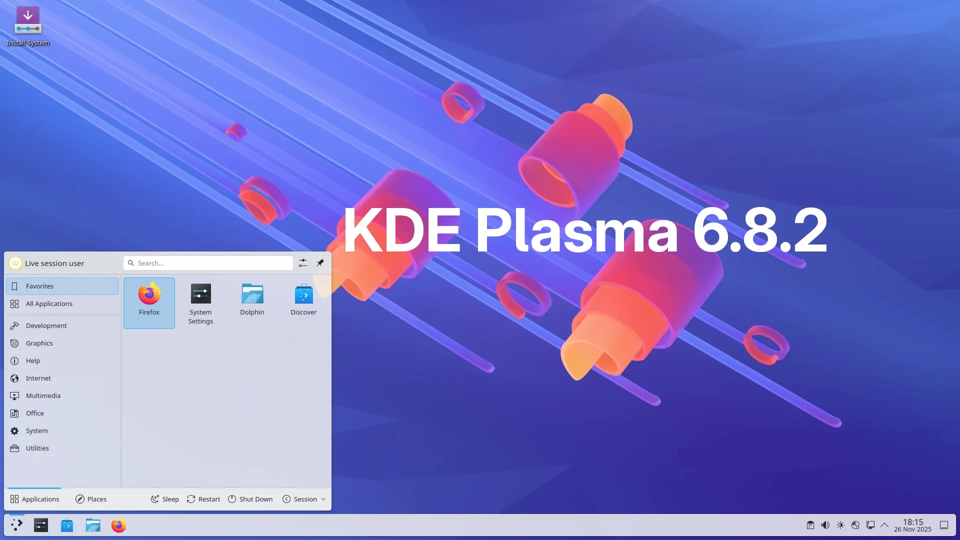 KDE Plasma 6.8.2 desktop environment showing bug fixes and system improvements for Linux distributions