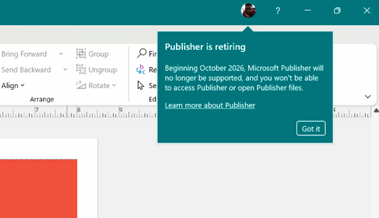 LibreOffice interface displaying an imported Microsoft Publisher document