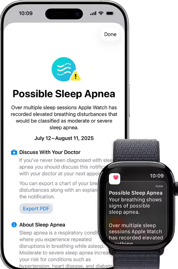 Apple Watch sleep apnea notifications and breathing disturbances tracking interface