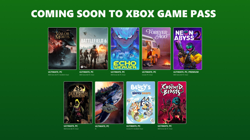 Xbox Game Pass October 2026 lineup featuring Battlefield 6 and Echo Weaver