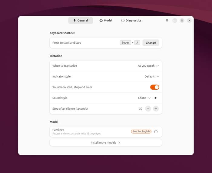 Canonical Myna speech-to-text voice input interface running on Ubuntu desktop