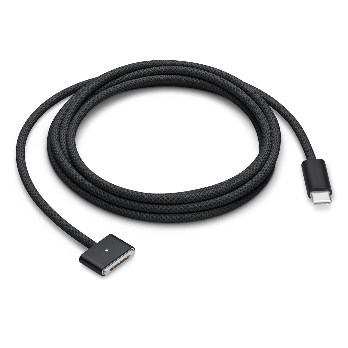 Apple USB-C to MagSafe 3 cable connected to a Mac notebook