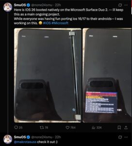 Developer Ports iPadOS 26 to Microsoft Surface Duo 2