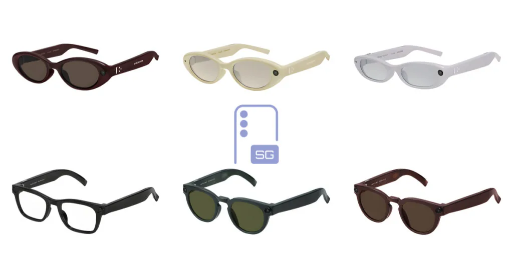 Samsung smart glasses design preview showing Gentle Monster and Warby Parker frame variations.